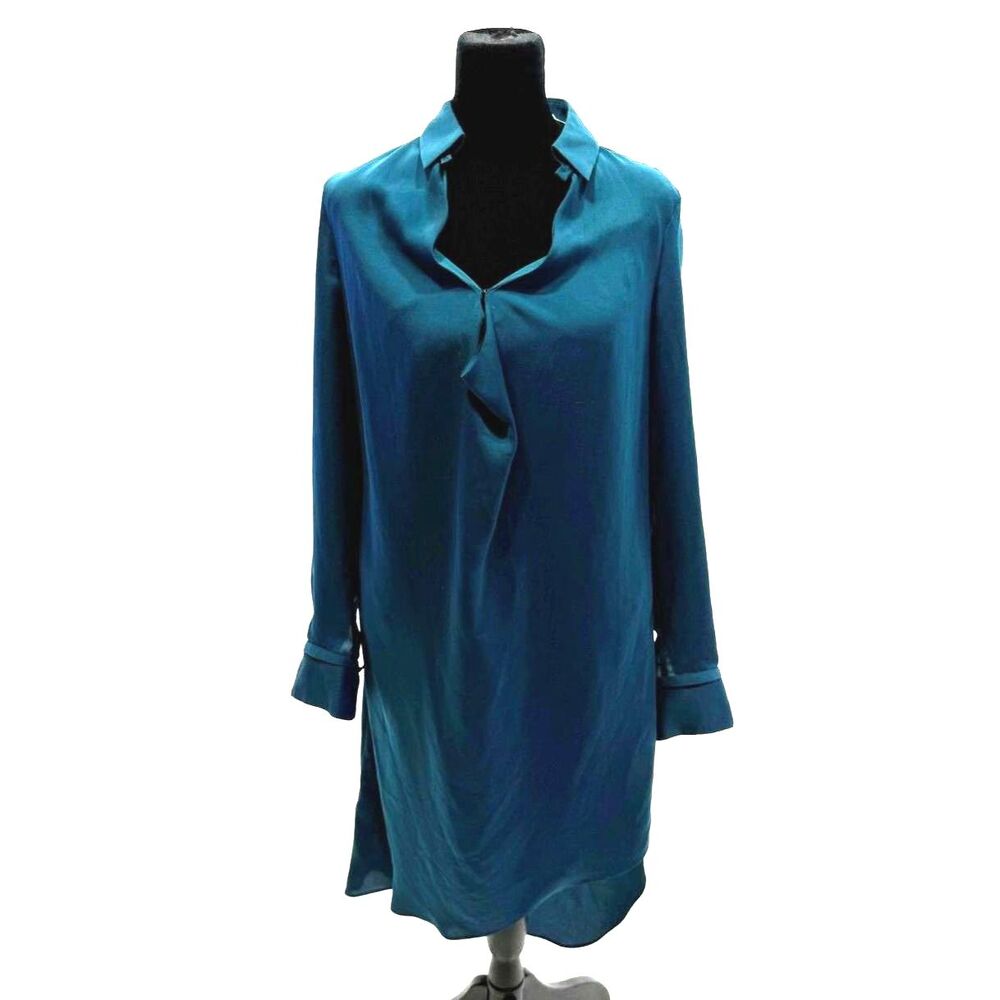 Halston Heritage teal slinky shirt dress - Picture 2 of 7